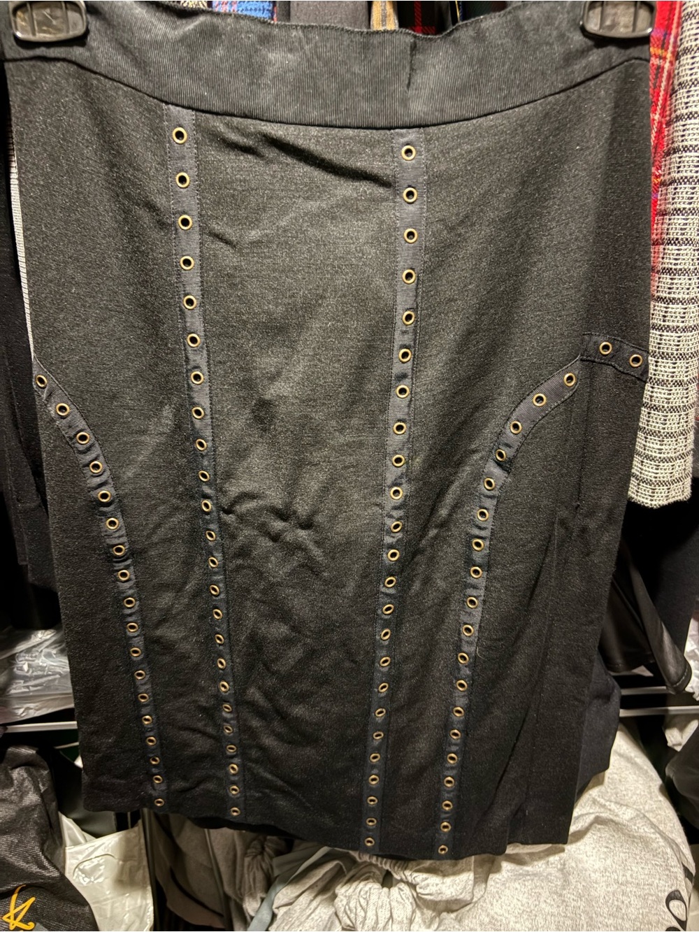 Cynthia Steffe Black Pencil Skirt with Gold Eyelet Trim